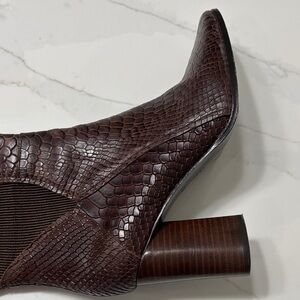 Donald J. Pliner Dark Brown Snake Print Heeled Boots